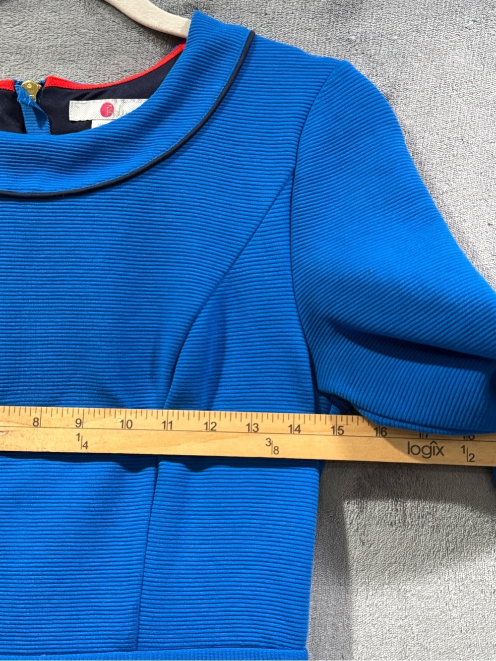 Boden Mia Ottoman Ribbed Blue Shift Dress Size 6R 3/4 Sleeve Pockets EUC - Picture 3 of 11